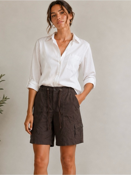 Basic Editions Pants - NEW Basic Editions Women’s Brown Cargo Shorts Elastic Drawstring Waist Cotton M